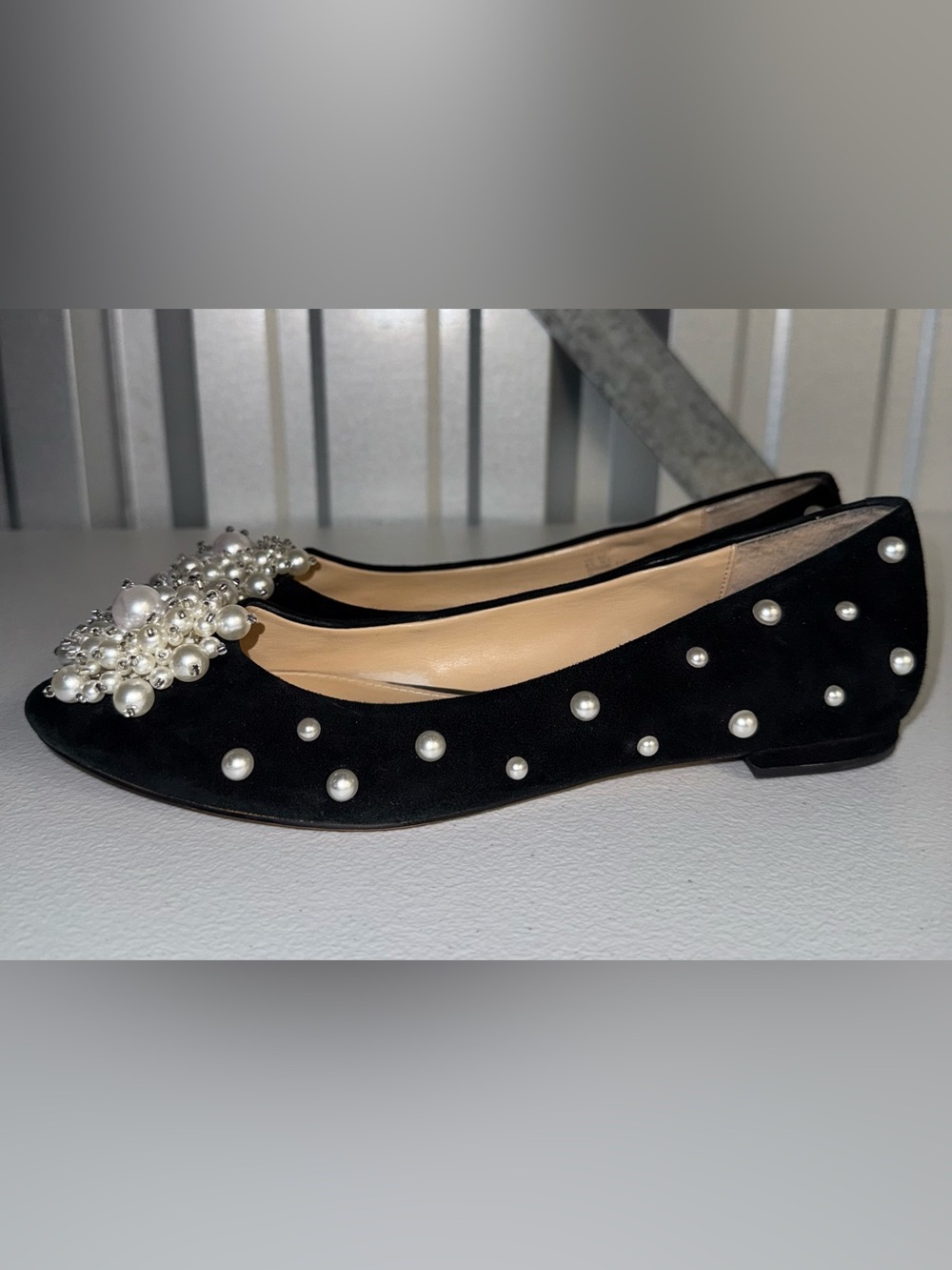 Katy Perry The Lady black pearl-cluster pointed flats size 8.5